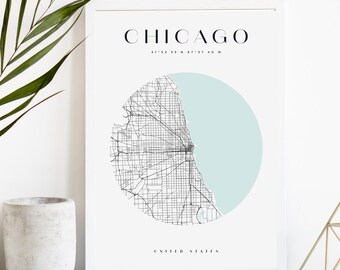 Chicago Custom City Map Print, Printable City Poster, Digital Download Map Art, Minimalist Street Map, Modern Wall Art, City Map Gift