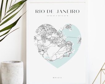 Impression de carte de la ville personnalisée de Rio de Janeiro, affiche de la ville imprimable, art de la carte en téléchargement numérique, plan de rue minimaliste, art mural moderne, cadeau carte de la ville