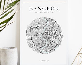 Bangkok Custom City Map Print, Printable City Poster, Digital Download Map Art, Minimalist Street Map, Modern Wall Art, City Map Gift