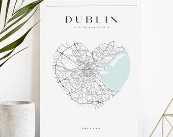 Impression de carte de la ville personnalisée de Dublin, affiche de la ville imprimable, art de la carte en téléchargement numérique, plan de rue minimaliste, art mural moderne, cadeau carte de la ville