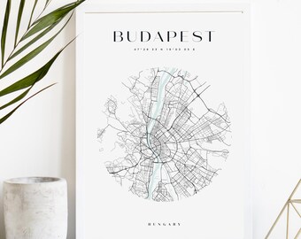 Budapest Custom City Map Print, Printable City Poster, Digital Download Map Art, Minimalist Street Map, Modern Wall Art, City Map Gift