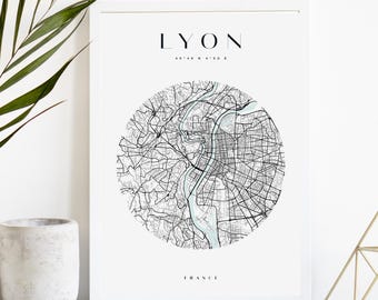Lyon Custom City Map Print, Printable City Poster, Digital Download Map Art, Minimalist Street Map, Modern Wall Art, City Map Gift