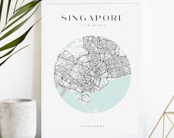 Singapore Custom City Map Print, Printable City Poster, Digital Download Map Art, Minimalist Street Map, Modern Wall Art, City Map Gift