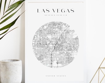 Las Vegas Custom City Map Print, Printable City Poster, Digital Download Map Art, Minimalist Street Map, Modern Wall Art, City Map Gift
