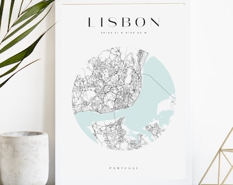 Lisbon Custom City Map Print, Printable City Poster, Digital Download Map Art, Minimalist Street Map, Modern Wall Art, City Map Gift