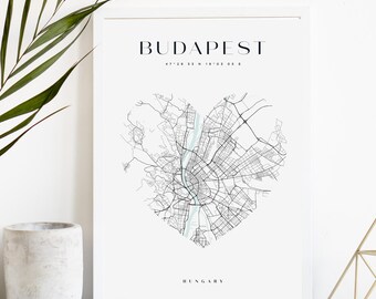Impression de carte de la ville personnalisée de Budapest, affiche de la ville imprimable, art de la carte en téléchargement numérique, plan des rues minimaliste, art mural moderne, cadeau carte de la ville
