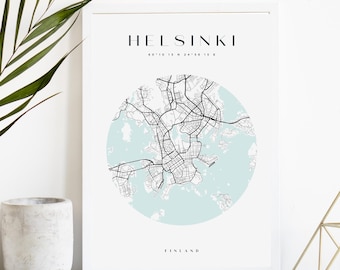 Helsinki Custom City Map Print, Printable City Poster, Digital Download Map Art, Minimalist Street Map, Modern Wall Art, City Map Gift