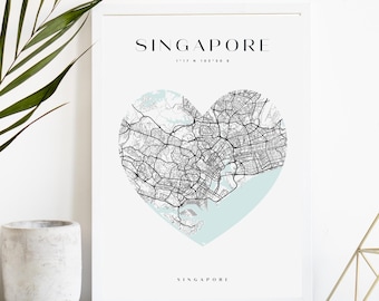Impression de carte de la ville personnalisée de Singapour, affiche de la ville imprimable, art de la carte en téléchargement numérique, plan de rue minimaliste, art mural moderne, cadeau carte de la ville
