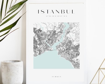 Istanbul Custom City Map Print, Printable City Poster, Digital Download Map Art, Minimalist Street Map, Modern Wall Art, City Map Gift