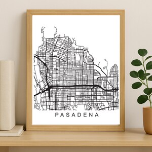 Impression de carte de la ville de Pasadena, affiche imprimable de la ville, art de la carte en téléchargement numérique, plan de rue minimaliste, art mural moderne, cadeau carte de la ville