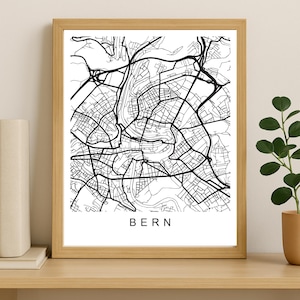Bern City Map Print, Printable City Poster, Digital Download Map Art, Minimalist Street Map, Modern Wall Art, City Map Gift