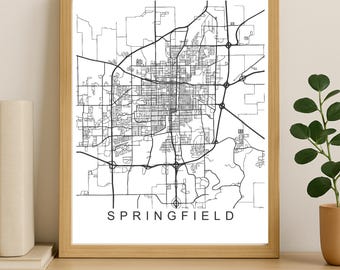 Springfield City Map Print, Printable City Poster, Digital Download Map Art, Minimalist Street Map, Modern Wall Art, City Map Gift