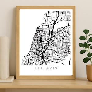 Impression de carte de la ville de Tel-Aviv, affiche de la ville imprimable, art de la carte en téléchargement numérique, plan de rue minimaliste, art mural moderne, cadeau carte de la ville