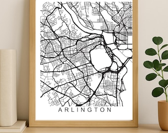 Arlington City Map Print, Printable City Poster, Digital Download Map Art, Minimalist Street Map, Modern Wall Art, City Map Gift