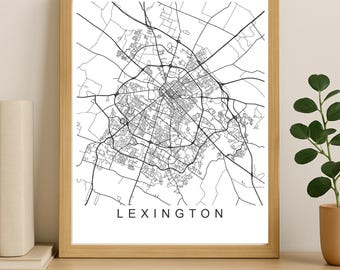 Lexington City Map Print, Printable City Poster, Digital Download Map Art, Minimalist Street Map, Modern Wall Art, City Map Gift
