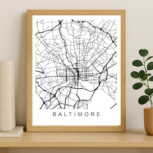 Baltimore City Map Print, Printable City Poster, Digital Download Map Art, Minimalist Street Map, Modern Wall Art, City Map Gift
