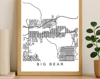Big Bear City Map Print, Printable City Poster, Digital Download Map Art, Minimalist Street Map, Modern Wall Art, City Map Gift
