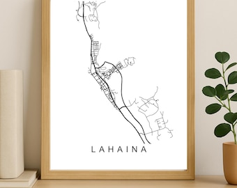 Impresión del mapa de la ciudad de Lahaina, póster imprimible, descarga digital, mapa callejero minimalista, arte mural moderno, regalo de mapa de la ciudad