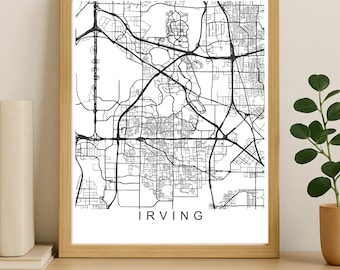 Irving City Map Print, Printable City Poster, Digital Download Map Art, Minimalist Street Map, Modern Wall Art, City Map Gift