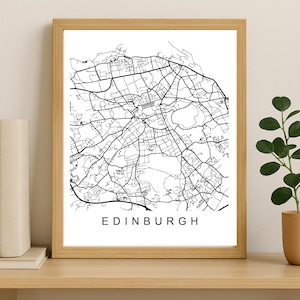 Impression de carte de la ville d'Édimbourg, affiche de la ville imprimable, art de la carte en téléchargement numérique, plan des rues minimaliste, art mural moderne, cadeau carte de la ville