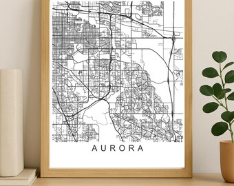 Aurora City Map Print, Printable City Poster, Digital Download Map Art, Minimalist Street Map, Modern Wall Art, City Map Gift