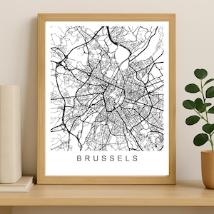 Stadskaart afdrukken Brussel, afdrukbare stadsposter, digitale download kaartkunst, minimalistische stratenplan, moderne muurkunst, stadsplattegrond cadeau