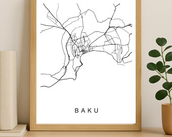 Baku City Map Print, Printable City Poster, Digital Download Map Art, Minimalist Street Map, Modern Wall Art, City Map Gift