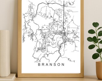 Branson City Map Print, Printable City Poster, Digital Download Map Art, Minimalist Street Map, Modern Wall Art, City Map Gift