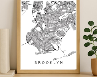 Brooklyn City Map Print, Printable City Poster, Digital Download Map Art, Minimalist Street Map, Modern Wall Art, City Map Gift