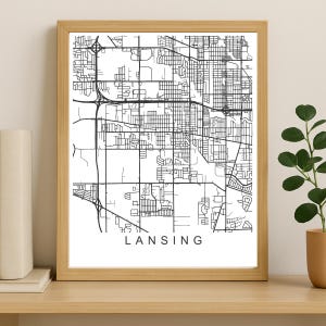 Lansing City Map Print, Printable City Poster, Digital Download Map Art, Minimalist Street Map, Modern Wall Art, City Map Gift