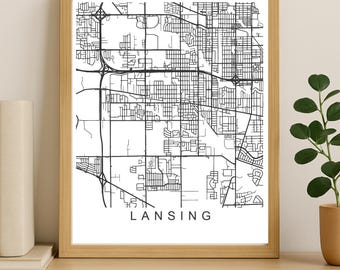 Lansing City Map Print, Printable City Poster, Digital Download Map Art, Minimalist Street Map, Modern Wall Art, City Map Gift