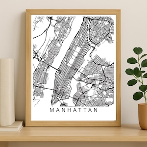 Manhattan Karte Stadtplan Druck, druckbare Stadt Poster, digitaler Download Karte Kunst, minimalistische Straßenkarte, moderne Wandkunst, Geschenk der Stadtplan
