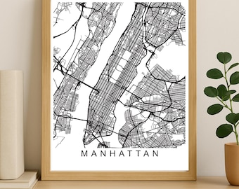 Manhattan City Map Print, Printable City Poster, Digital Download Map Art, Minimalist Street Map, Modern Wall Art, City Map Gift