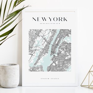 Stampa della mappa di New York, poster stampabile della città, mappa digitale scaricabile, mappa stradale minimalista, arte murale moderna, mappa della città regalo