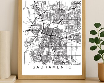 Sacramento City Map Print, Printable City Poster, Digital Download Map Art, Minimalist Street Map, Modern Wall Art, City Map Gift