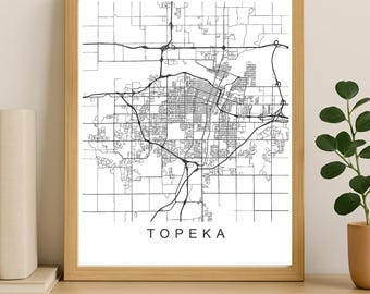 Topeka City Map Print, Printable City Poster, Digital Download Map Art, Minimalist Street Map, Modern Wall Art, City Map Gift