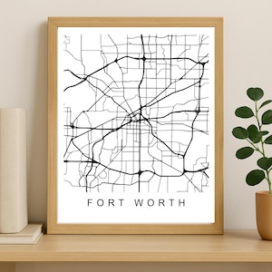 Fort Worth Stadt Karte Drucken, druckbare Stadt Poster, digitaler Download Karte Kunst, minimalistische Straßenkarte, moderne Wandkunst, Stadt Karte Geschenk