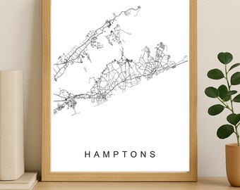 Hamptons City Map Print, Printable City Poster, Digital Download Map Art, Minimalist Street Map, Modern Wall Art, City Map Gift