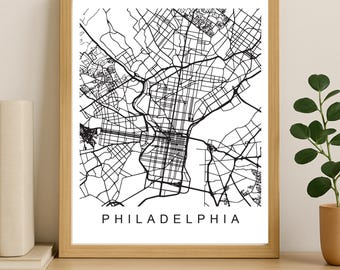 Philadelphia stadskaart afdrukken, afdrukbare stadsposter, digitale download kaartkunst, minimalistische stratenplan, moderne muurkunst, stadsplattegrond cadeau