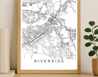 Riverside City Map Print, Printable City Poster, Digital Download Map Art, Minimalist Street Map, Modern Wall Art, City Map Gift