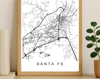 Santa Fe City Map Print, Printable City Poster, Digital Download Map Art, Minimalist Street Map, Modern Wall Art, City Map Gift