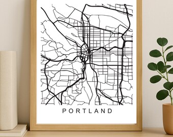 Impression de carte de la ville de Portland, affiche de la ville imprimable, art de la carte en téléchargement numérique, plan de rue minimaliste, art mural moderne, cadeau carte de la ville