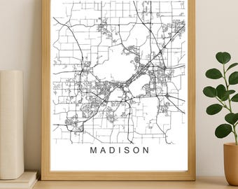 Madison City Map Print, Printable City Poster, Digital Download Map Art, Minimalist Street Map, Modern Wall Art, City Map Gift