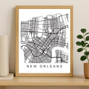 Impression de carte de la ville de la Nouvelle-Orléans, affiche imprimable de la ville, art de la carte en téléchargement numérique, plan de rue minimaliste, art mural moderne, cadeau carte de la ville