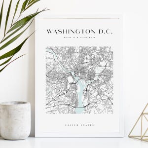 Impression de carte de la ville de Washington DC, affiche de la ville imprimable, art de la carte en téléchargement numérique, plan de rue minimaliste, art mural moderne, cadeau carte de la ville