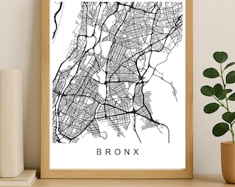 Bronx City Map Print, Printable City Poster, Digital Download Map Art, Minimalist Street Map, Modern Wall Art, City Map Gift