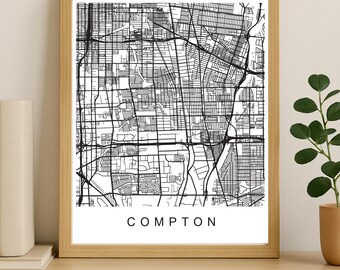 Compton City Map Print, Printable City Poster, Digital Download Map Art, Minimalist Street Map, Modern Wall Art, City Map Gift