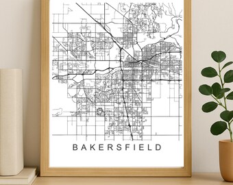 Bakersfield City Map Print, Printable City Poster, Digital Download Map Art, Minimalist Street Map, Modern Wall Art, City Map Gift