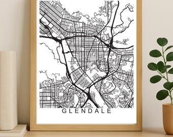 Glendale City Map Print, Printable City Poster, Digital Download Map Art, Minimalist Street Map, Modern Wall Art, City Map Gift