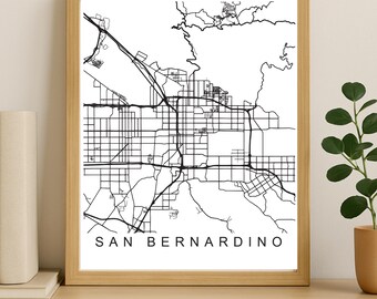 San Bernardino City Map Print, Printable City Poster, Digital Download Map Art, Minimalist Street Map, Modern Wall Art, City Map Gift
